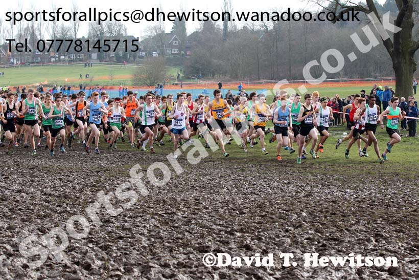Start of the of the under-17 mens Inter Counties Cross Country, Cofton Park, Birmingham. Photo: David T. Hewitson/Sports for All Pics